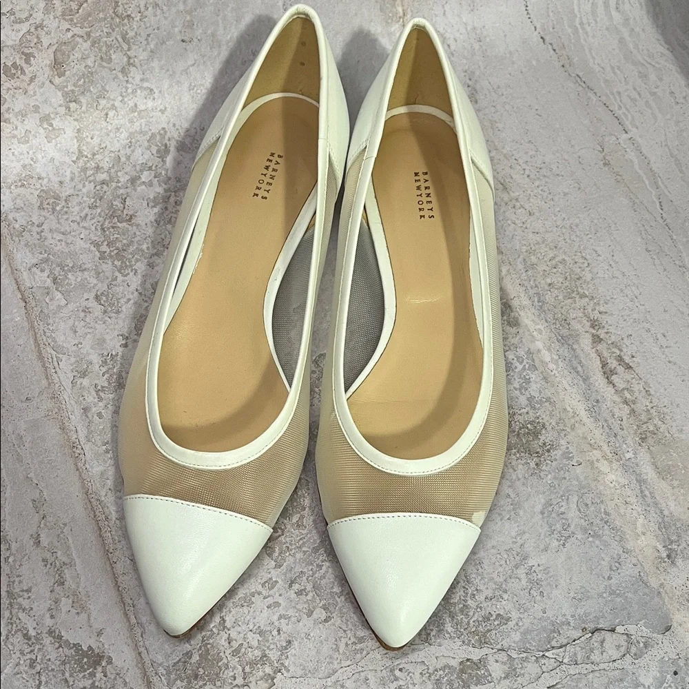 Barney's New York White Pointed-Toe Mesh Flats - 39.5